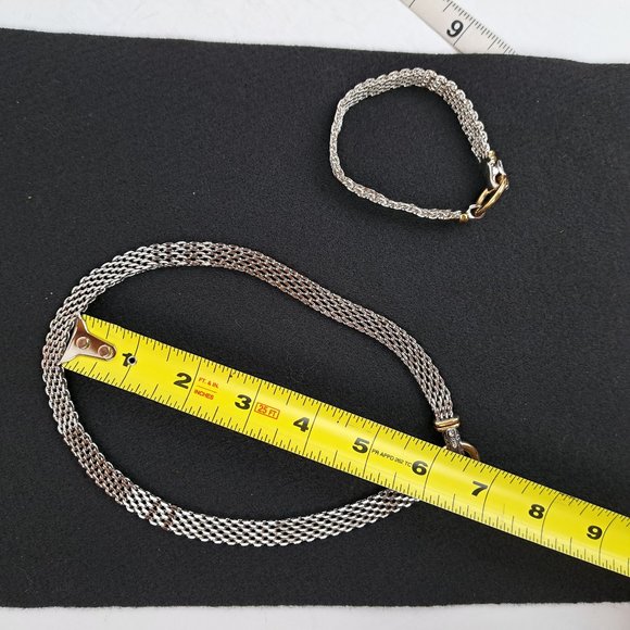 Mesh Chain Necklace & Bracelet Set with Donut Pendant Silver & Gold Tone - Picture 15 of 15